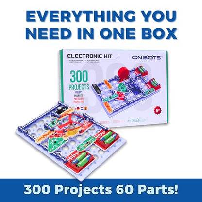 OnBots 300 STEM Electronics Kit | for Kids Age 8 + | Build 300 Science Projects to Learn Circuits & Engineering | 60 Parts & Full Colour Manual | Perfect Christmas and Birthday Gift for Boys & Girls