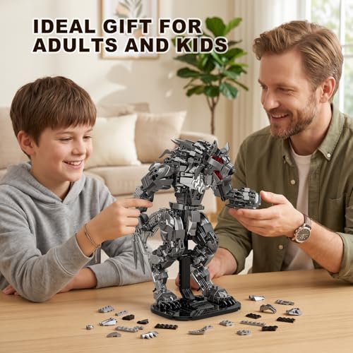 Mechanical Werewolf Building Set (813PCS) Wolf Monster Model Kit with Display Base, Compatible with Lego, Horror Mech Animal Building Toy, Collectible Home Decor Gift for Adults Teens 14+