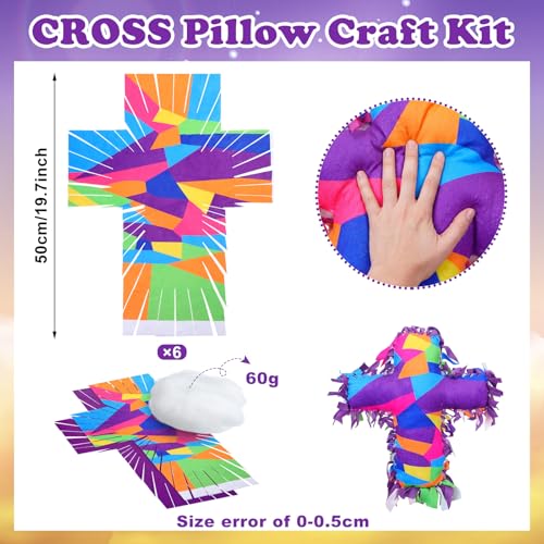 Weysat 6 Sets Religious Cross Tied Pillow Craft Kit 2026 VBS Crafts Christian DIY Pillow Gifts with PP Cotton Sunday School Decor VBS Favors Giveaways - style: Cross