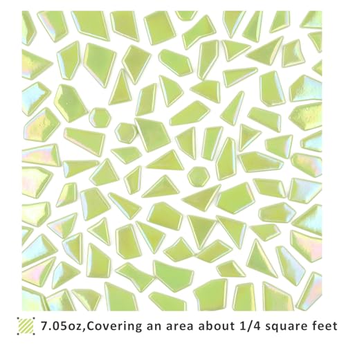 Youway Style 200g Iridescent Green Glass Mosaic Tiles for Crafs Bulk - color: Grass Green, size: 200g