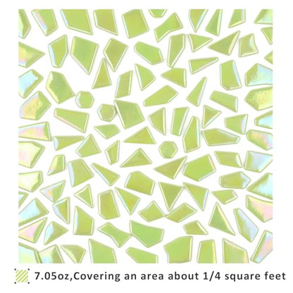 Youway Style 200g Iridescent Green Glass Mosaic Tiles for Crafs Bulk - color: Grass Green, size: 200g