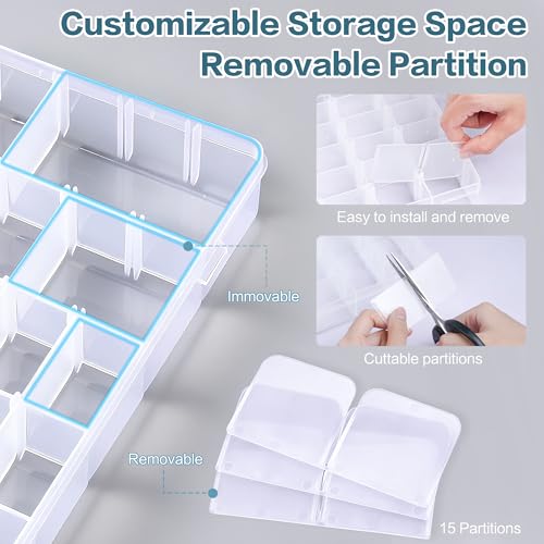 DILIBRA 2 Pack 36 Grids Large Plastic Organizer Box with Adjustable Divider - size: 2 Pack 72 Grids