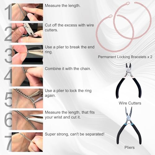 ABYST Permanent Bracelet Kit for Couples - DIY Forever Bracelets Making Set with Rose Gold Plated Chains - Romantic Infinity Jewelry for Anniversary (Rose Gold) - color: Rose Gold