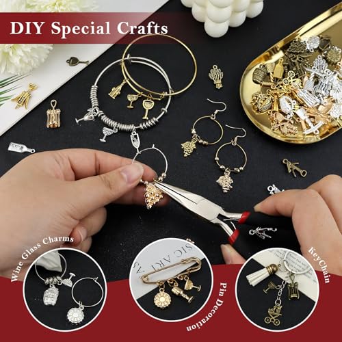 100Pcs Wine Charms for Jewelry Making，Alloy Metal Wine Themed Charms Mixed Grape Cocktail Shape Pendant for Bracelets DIY Craft Gifts