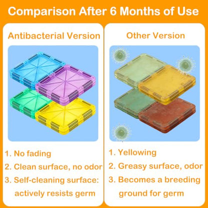 Antibacterial Magnetic Tiles 124PCS with 4 XL Squares, STEM Toy - size: 124 PCS (4 XL Squares Included)