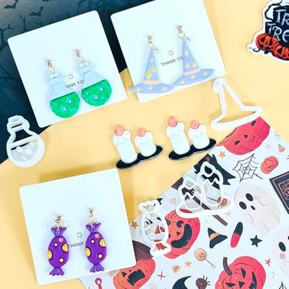 Xaekicr Halloween Polymer Clay Cutters Set – 8Pcs Halloween Clay Earring Cutters with Ghost, Witch Hat, Bat, Spider – Polymer Clay Molds & Clay Tools for DIY Jewelry - color: 2B color