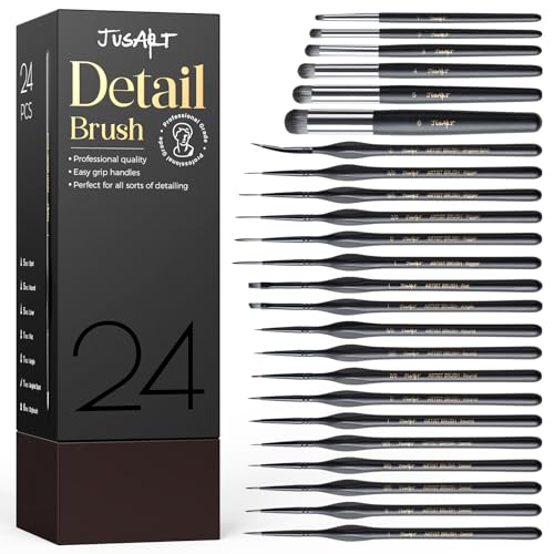JusArt 24 Pcs Fine Paint Brushes for Detail, Set with Case Holder