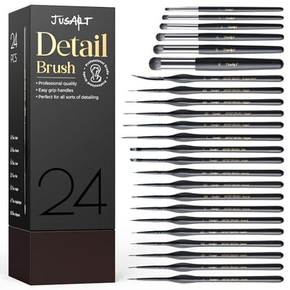 JusArt 24 Pcs Fine Paint Brushes for Detail, Set with Case Holder
