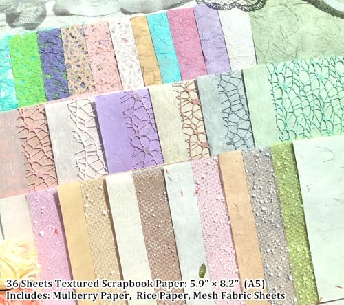 Flartmo Scrapbook Supplies Kit with 246 Sheets Textured & Floral Scrapbook Paper, 50 Pcs Flower Scrapbook Sticker & 3 Rolls Double-Sided Tape for Scrapbooking, Junk Journal, Card Making, Embellishment