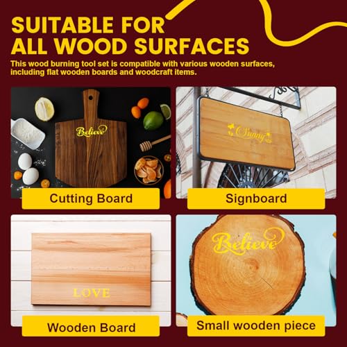 Wood Burning Marker Pen with 3 Inspirational Word Stencil- Pyrography Art Tool for Wood Crafting, PET Tips, DIY Woodburning Marker Kit for Beginners, Home Studio School Art Projects