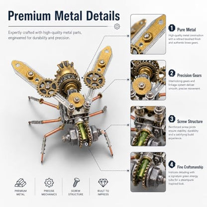 3D Metal Puzzle Kits for Adults Teens-160+Pcs-Mechanical Assembly Bee Insect Models-3 Hours to Build-Ideal for Birthday Gifts and Decorations(Mechanical Bee A) - style: Mechanical Bee A