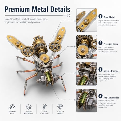 3D Metal Puzzle Kits for Adults Teens-160+Pcs-Mechanical Assembly Bee Insect Models-3 Hours to Build-Ideal for Birthday Gifts and Decorations(Mechanical Bee A) - style: Mechanical Bee A