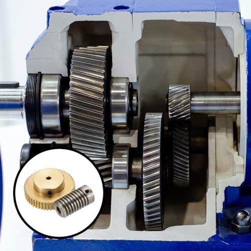 uxcell Worm Gear Set 50T 0.8 Module 1:50 Reduction Rate, Right Rotation Drive Gear Box Wheel Reduce Transmission Part (Brass Gear-4mm Bore, 1045 Steel Rod 6mm Bore) - size: Gear-4mm, Rod-6mm Bore, style: 0.8M-50T