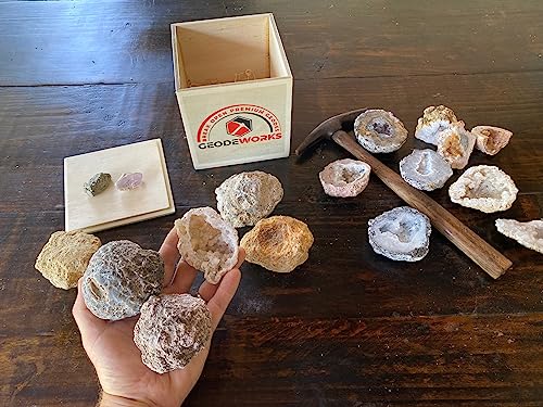 Premium Break Open Your Own Geodes Kit - Wood Gift Box Large 5 ct.