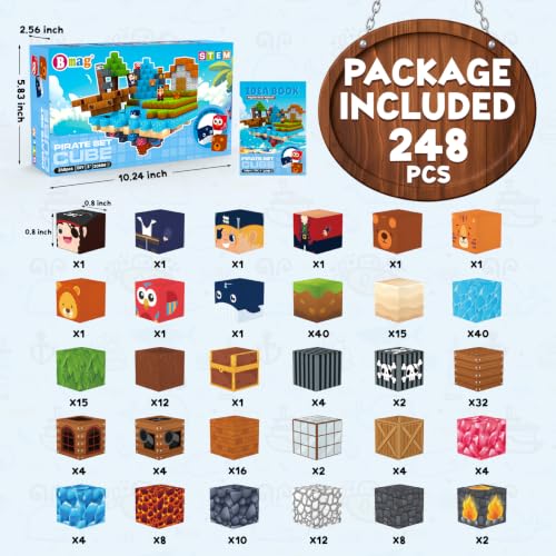 Bmag 248Pcs Pirate Adventure World Magnetic Building Blocks for Kids - size: 248 PCS
