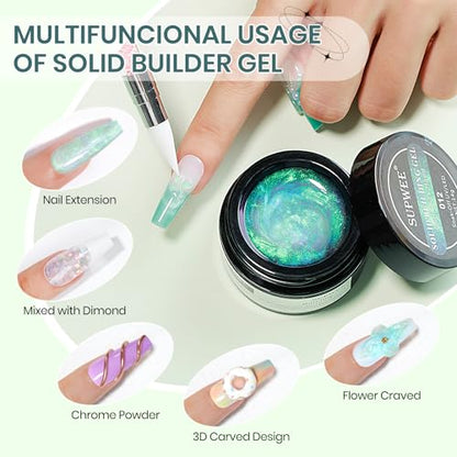 Solid Builder Gel for Nails 3D Nail Gel Art Non-Stick Hand Sculpture Gel - color: Clear&Aurora Blue