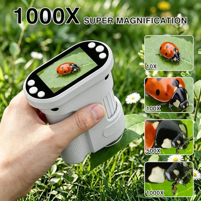Kids Digital Microscope, 1000X Handheld Pocket Microscope STEM Science Toy - color: white