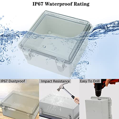 Zulkit Junction Box ABS Plastic Dustproof Waterproof IP67 Electrical Boxes Hinged Shell Outdoor Universal Project Enclosure Grey Clear Cover, Stainless Steel Buckles 5.9 x 5.9 x 3.5 inch - size: 5.9"x5.9"x3.5" TC k