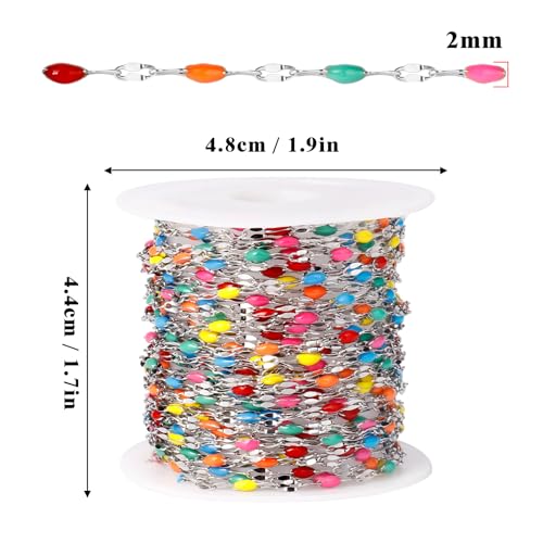 16.5FT Stainless Steel Enamel Chain 2MM Enamel Lip Chain for Jewelry Making - color: stainless steel(colorful)