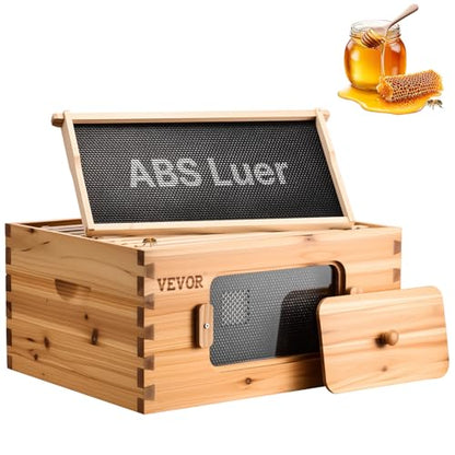 VEVOR 10 Frame Deep Brood Bee Hive Box, Bee Box Dipped in 100% Beeswax, Langstroth Beehive Kit with 10 Frames and Foundations Sheets and Transparent Acrylic Windows for Beekeeping Supplement - size: Deep Brood Box