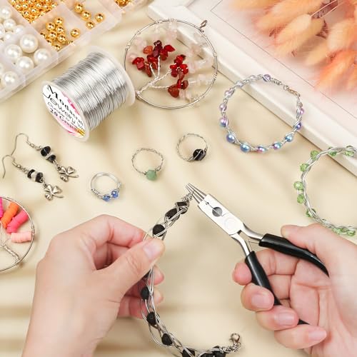 20 Gauge Silver Jewelry Making Wire with 4 in 1 Plier modacraft 82FT Craft Wire 0.8mm Tarnish Resistant Copper Wire Beading Wire for Jewelry Making Supplies and Crafting - color: Silver, size: 20 Gauge