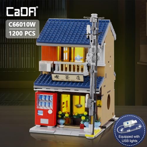 CaDA Japanese Style Tea House Building Block, Master C66010W Japan Street Shop Brick Set with Lights, 1200PCS Modular House Idea Gift for Boys Adults - color: C66010w