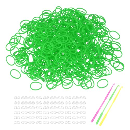 MECCANIXITY 1800 Pcs Loom Rubber Bands Kit with 75 Pcs S-Clips 3-Hooks Rubber Bands Refill Bracelet Making Kits for Weaving DIY Handcrafts Gift, Grass Green - color: Grass Green