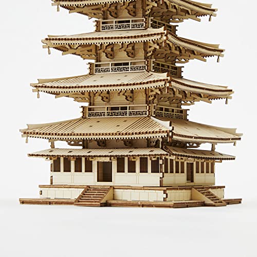 Five-storied Pagoda Wooden Architecture 3D Puzzle - Fun DIY Wood Craft Kits - Ideal Gift for Birthdays and Party Favors - style: Pagoda