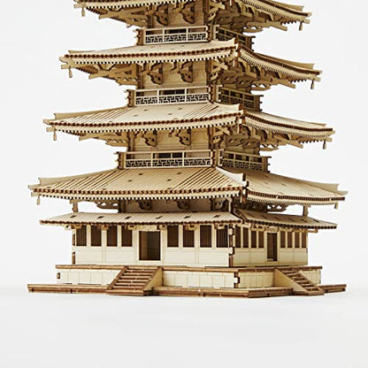 Five-storied Pagoda Wooden Architecture 3D Puzzle - Fun DIY Wood Craft Kits - Ideal Gift for Birthdays and Party Favors - style: Pagoda