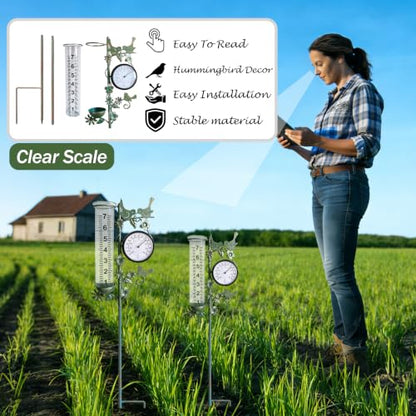 Rain Gauge Best Rated with Thermometer, Freeze Proof & Weatherproof - color: Bird & Flowe (Green)