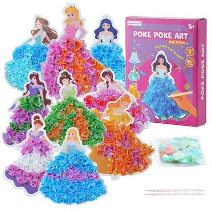 Poke Art Kit for Girls Ages 4-8 | Princess Theme DIY Craft Kit | Mess-Free Fabric Puncture Painting | Creative Activity Gift for 6-12 Year Old Girls | Birthday Party Art Set - color: Magic Princess