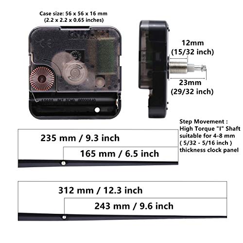 TIKROUND Youngtown 12888 High Torque Quartz Clock Movement Replacement Parts with 312 mm/ 12.3 Inch Long Spade Hands - size: Total minute hand length 12.3 inch