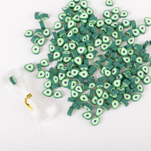 100pcs Green Avocado Polymer Clay Spacer Beads for Women Jewelry Making DIY Bracelet Necklace Hair Clip Accessories (Avocado) - color: Avocado