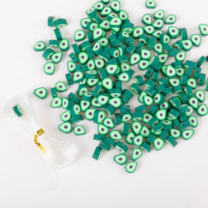 100pcs Green Avocado Polymer Clay Spacer Beads for Women Jewelry Making DIY Bracelet Necklace Hair Clip Accessories (Avocado) - color: Avocado