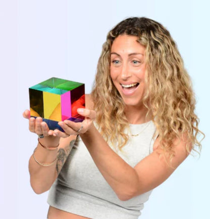 CMY Cubes Original Mega (95mm) - Cyan, Magenta & Yellow Cube - Optical Color Cube - Teaches Subtractive Color Mixing - Educational, Scientific, Physics & Kinetic Art Desk Object, STEAM