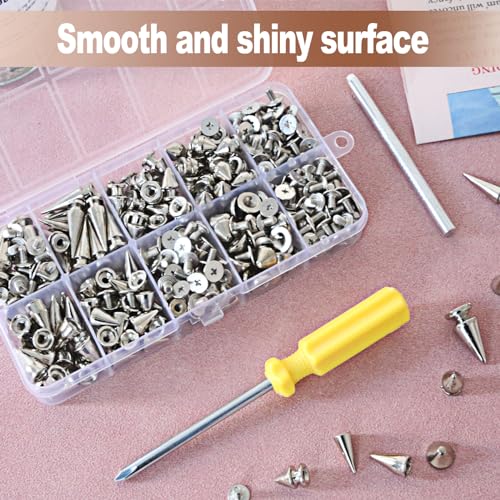 XKCWXY 354 Pcs Goth Punk Spikes and Studs Kit for Clothing and Accessories
