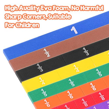 6 Sets Magnetic Fraction Tiles & Fraction Manipulatives for Math Learning - 9.45x9.45x0.12 Inch EVA Foam Algebra Tiles & Fraction Tiles Set with Rainbow Colors, 54 Pieces per Set for Classroom & Home