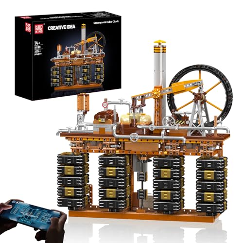 Mould King Steampunk Cube Clock Building Set, App Controlled Time Display, Industrial Oil Pump Mechanical Gear Model Kit for Adults, Creative DIY STEM Collectible Desk Decor Gift(3234+ PCS)