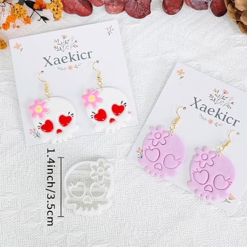 Xaekicr Heart Skull Polymer Clay Cutters for Earrings – 1pc Cute Skull Clay Earring Cutters, Polymer Clay Molds, Halloween Clay Tools - color: N color