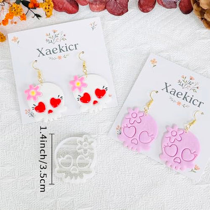 Xaekicr Heart Skull Polymer Clay Cutters for Earrings – 1pc Cute Skull Clay Earring Cutters, Polymer Clay Molds, Halloween Clay Tools - color: N color