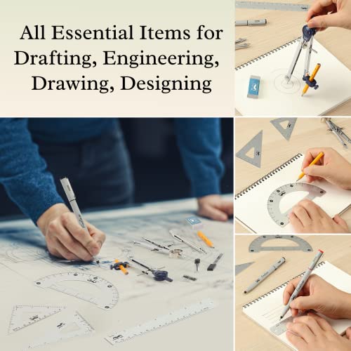 Mr. Pen- Professional Geometry Set, 15 pcs, Drafting Tools with Protractor - color: Silver