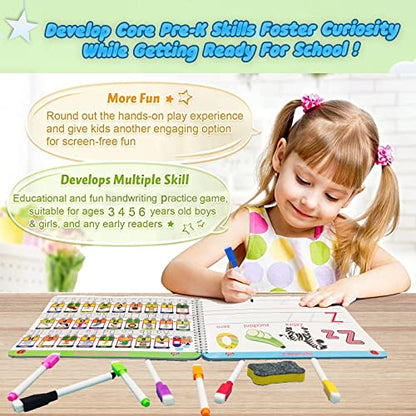 ALIANFLY Preschool Learning Activities Educational Workbook - Toddler Prek Montessori Handwriting Practice Activity Tracing Toys Busy Book for Kids, Autism Learning Materials and ABC Learning Book - color: Blue - General