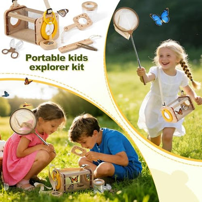 Wooden Bug Catcher Kit for Kids,10PCS Kids Bug Catching Kit with Bug Collector,Butterfly Net,Magnifying Glass,Toddler Bug Habitat Outdoor Explorer Kit Bug Collection,Nature Gift for Boys&Girls