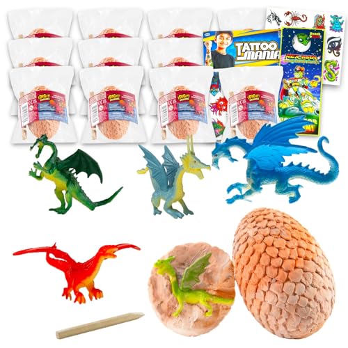 Dragon Egg Digging Kit for Kids - Excavation Toy Bundle with 12 Dragon Mining Kits Including Mystery Mini Figurine for Kids, Boys, Girls | Digging Toy Set Mystery Eggs