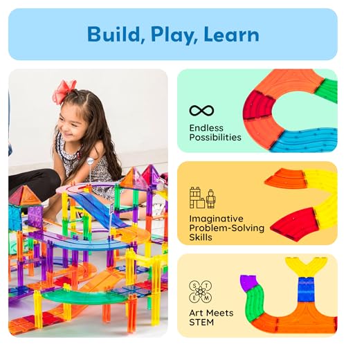 PicassoTiles Race Track Add-On Railway Magnetic Tiles STEM Construction Toy - color: 12pcs