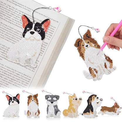 Ireer 6 Pcs Dog 5d Diamond Art Bookmarks for Adult，DIY Painting Kit - style: Dog
