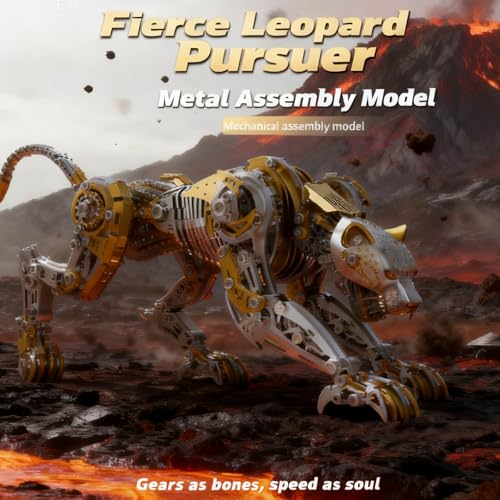 3D Metal Puzzle for Adults, 506Pcs Mechanical Leopard Model Kit (Gold) - color: Gold