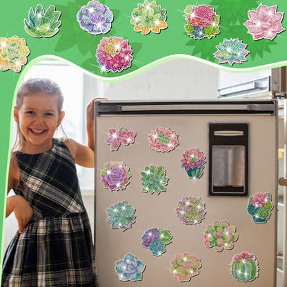 Remuuly 30 Pcs Succulent Diamond Painting Magnets Diamond Art Magnets Kits - color: Succulents