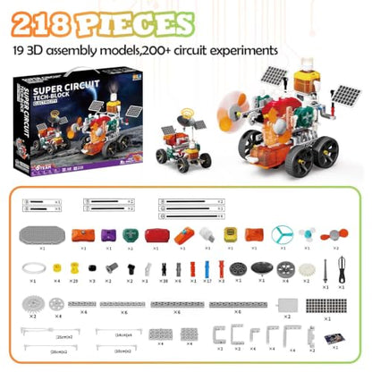 2-in-1 STEM Kit for Kids 3+, 218 Pcs Circuit & Car Building Set