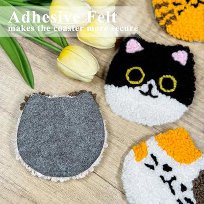 Morledoa Punch Needle Coasters Kit, Cat Punch Needle Kits Adults Beginner